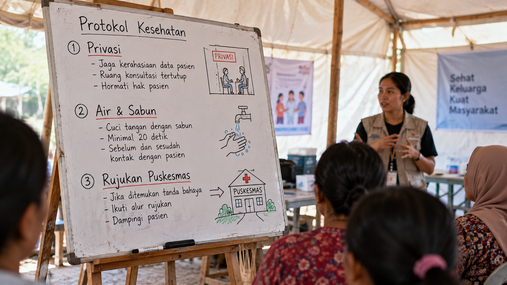 Siswi Penyintas Gempa NTT Dapat Edukasi Menstruasi, Cegah Perundungan 12 Papan tulis putih di dalam tenda sekolah yang berisi tulisan tangan poin-poin utama komponen edukasi kebersihan menstruasi bagi siswa.